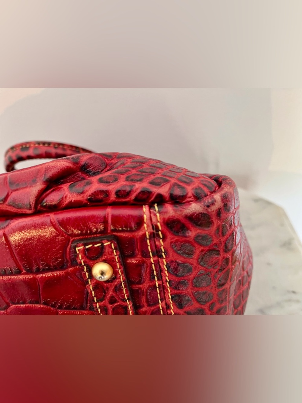 Dooney & Bourke Red Croc-Embossed Satchel with Gold Hardware - Picture 12 of 14